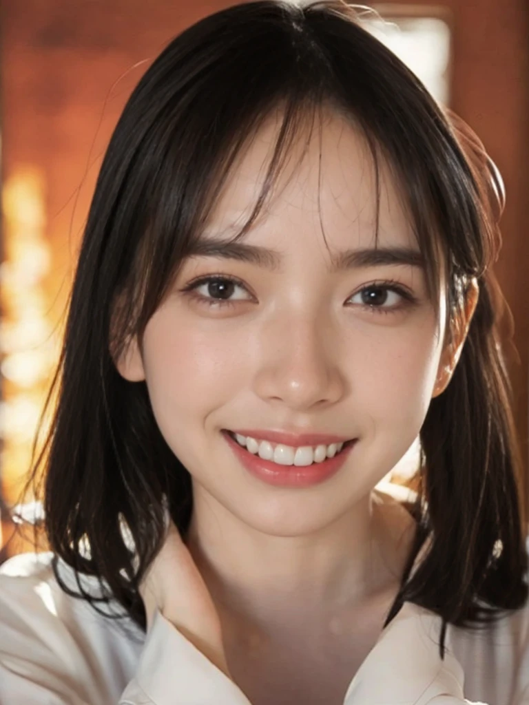 raw photo, 1girl, cute face, beautiful face, medium breast, collared blouse, White blouse, light smile, Upper body, detailed skin, pore, simple background, photorealistic, anatomically correct, masterpiece, best quality, UHD