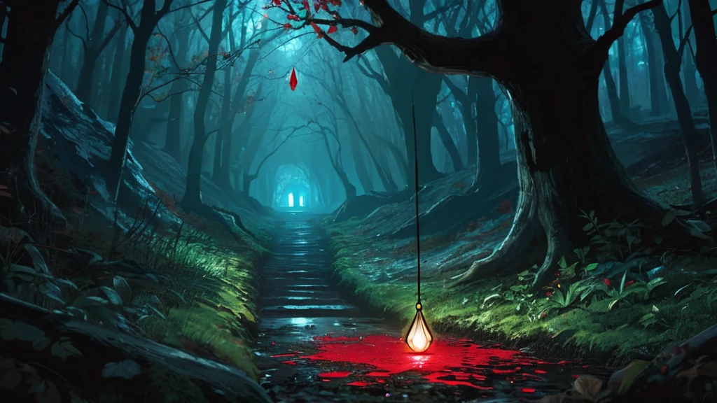 As you traverse the shadowy forest path, a glint catches your eye amidst the fallen leaves: a pendant fashioned from a dark, gleaming substance. Upon closer inspection, you realize it's a necklace lying on the ground Why was it left here, abandoned and mysterious? Write about the origins of the blood necklace and the unsettling discoveries it leads to.