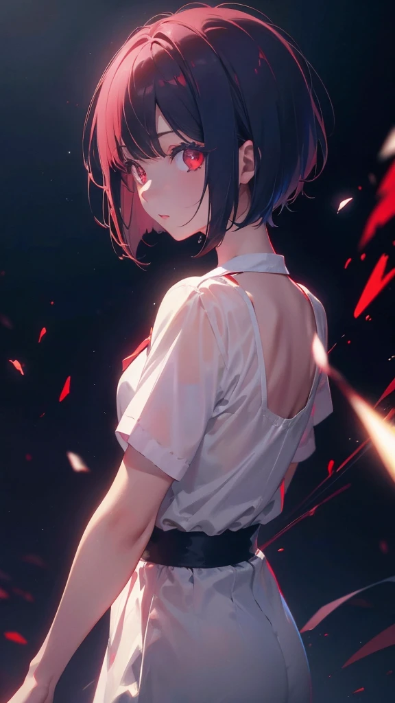 girl with short bob hair,Red eyes ,A shining heaven,Walking in heaven,細い脚