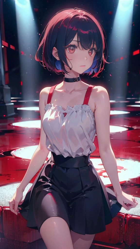 girl with short bob hair,Red eyes ,A shining heaven,Walking in heaven,細い脚