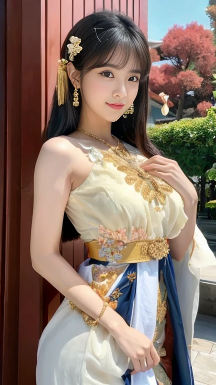 beautiful girl , beautiful girl ,Thai women'warrior, walking at thai วัด, dynamic poses, 3d,Strapless top,ผมหางม้า long hair,float up,)) black eyes,abdominal muscles, plump body, Overflowing breasts, Big nipples overflowing., rift, morning sun, จ้องมองatผู้ชม, (sexy poses), ((face details)), Double eyelids, at'finished., realistic, Masterpiece, Highest quality, lens flare, shade, dynamic poses, 3 d, 8K, 45,000,000,000 pixels, Thai chat set, Strapless top, long hair,black eyes,abdominal muscles, plump body, rounded chest, (digital painting, HDR, high contrast