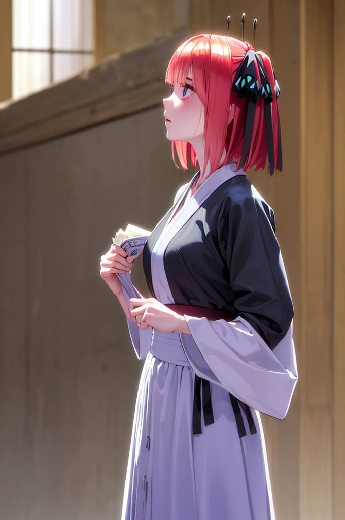 Nino nanaco、short hair, Twin tails、Pink Hair、 blue eyes, hair ornaments, Hair Ribbon, blunt , Both sides up, butterfly hair ornaments, skirt,Off the shoulder、Random color see-through kunoichi costume、Japanese see-through female samurai costume、See-through female ninja costume,, Open clothes, Collared dress emphasizes cleavage、胸の谷間のSweat is noticeable、Professional lighting light reflection、 looking at viewer, (masterpiece:1.2), Highest quality, High resolution, unity 8k wallpaper, (figure:0.8), (Beautiful fine details:1.6), Highly detailed face, Perfect lighting, Highly detailed CG, (Perfect hands, Perfect Anatomy),heavy rain、heavy rainで全身びしょ濡れ、heavy rainで全身びしょ濡れの服、High heels、 ((Perfect handsの形))、(Perfect foot shape、Embarrassed expression、blush、Gestures to seduce a man、Shining Sweat、Perfect Skin,Sweat is noticeable、太もものSweat is noticeable、 Fair skin,Tight waist, Sweating profusely、Sweaty hair、Sweaty clothes、Sweaty、Visible sweat、rain-wet hair、A vast Western church with stained glass windows、Holding a Japanese sword
