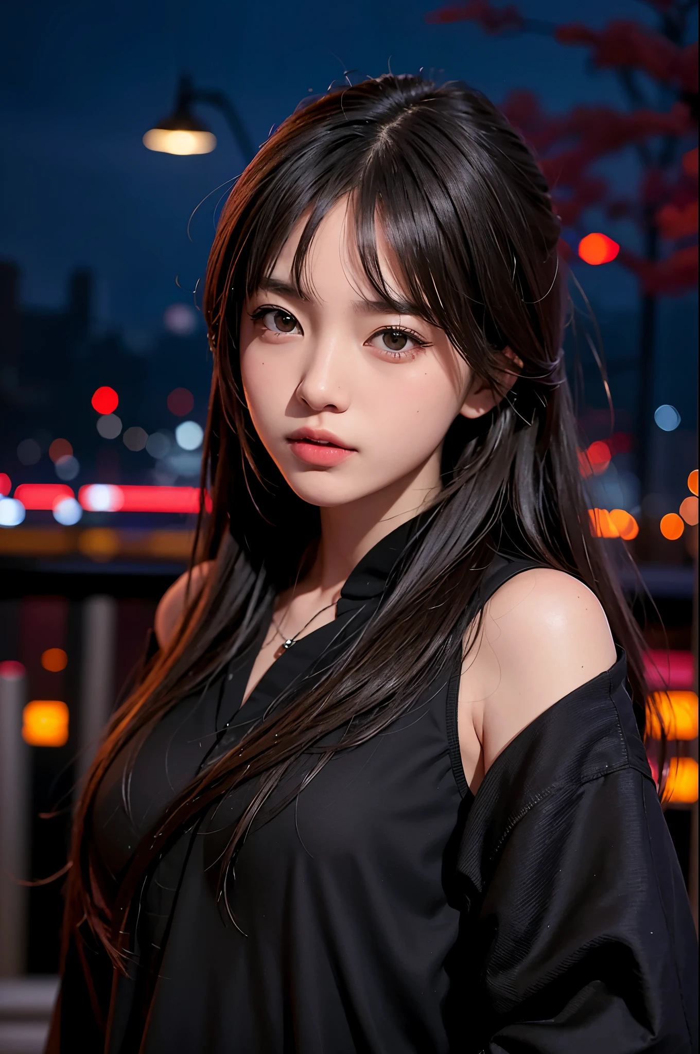 One girl, Tokyo Street,night, Cityscape,City lights, Upper Body,close, 8K, RAW Photos, Highest quality, masterpiece,Realistic, photo-Realistic,