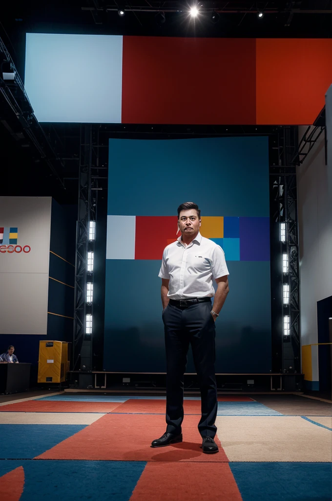 An image depicting this situation might show the CEO standing on a stage with a large screen behind him, displays various country flags, and employees from various cultural backgrounds who interact and actively participate in Company meetings