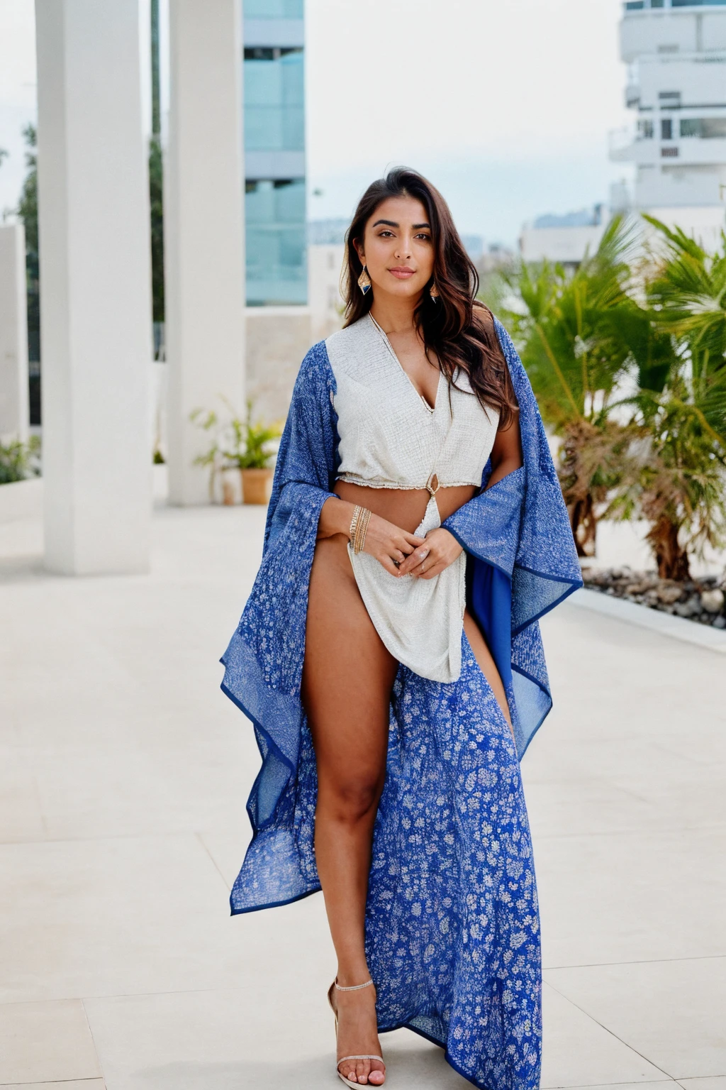 RAW photo,candid photograph, full body,photo of a beautiful,influencer,30yo Kurdish woman,wearing a Kaftan, detailed skin, naked, looking at viewer, thick body structure,white background,no background, candid pose,blue light, film grain, kodak color, instagram LUT