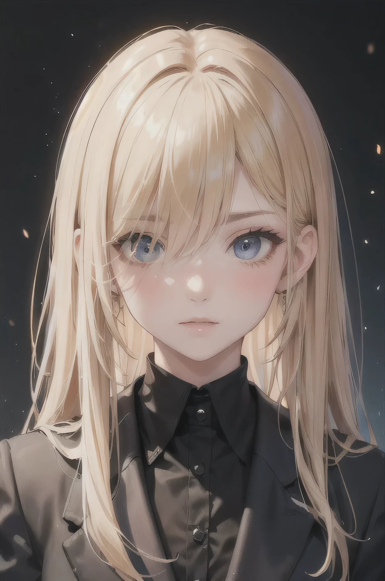 European girl portrait,alone,20-year-old,Beautiful Face,Upper Body,Hair on one eye,Medium Sidecut, Blonde, Sharp focus,Black business suit