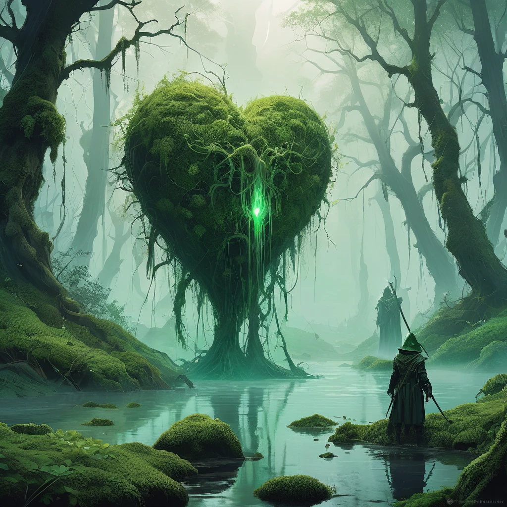 In the murky depths of the Forsaken Marshes, where mist clings like a shroud to twisted trees and the air echoes with the mournful cries of spectral beasts, lives a diminutive swamp creature known as Moss. Covered in shimmering green scales that blend seamlessly with the moss-covered trees and murky waters, Moss navigates their watery domain with silent grace and a keen sense of survival.
Born of ancient magic and shaped by the eerie whispers of the marsh's forgotten spirits, Moss is both feared and revered by the nearby villagers. Legends tell of their ability to manipulate the marsh's elements—shrouding intruders in thick mist or summoning spectral lights to lure the unwary into treacherous quagmires.
When a darkness descends upon the land—a spreading corruption that threatens to engulf the marsh and its inhabitants—Moss becomes an unlikely hero. Drawn into a quest to unravel the source of the blight, they forge an unlikely alliance with a courageous young healer or a battle-hardened knight burdened by past regrets.
Together, they navigate treacherous bogs and elude the grasp of vengeful spirits that guard ancient secrets. Along the way, they encounter enigmatic swamp creatures and unearth clues that point to a malevolent force lurking in the marsh's heart—a force that seeks to harness its ancient power for nefarious purposes.
As they delve deeper into the marsh's mysteries, Moss must confront their own fears and embrace their innate magic to protect their homeland from devastation. In a world where shadows dance and magic pulses through every reed and ripple, Moss's journey becomes a testament to resilience, friendship, and the enduring spirit of the Forsaken Marshes in this dark fantasy