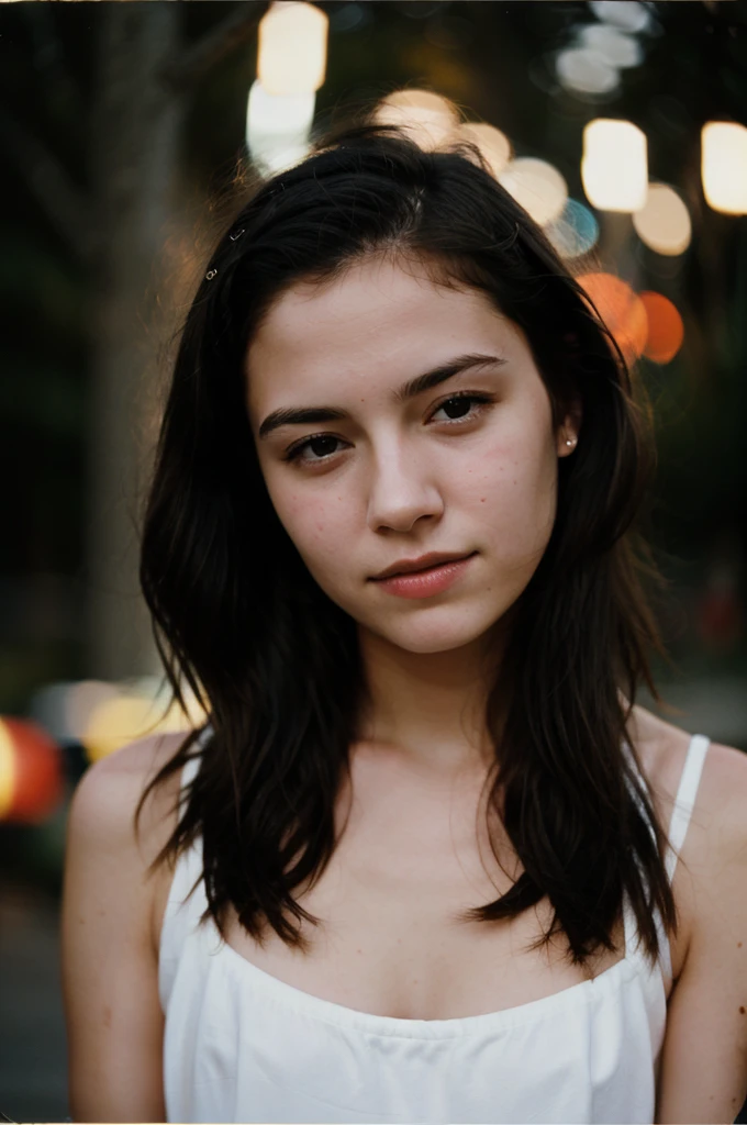 polaroid photo, night photo, 14 year old photo.oh beautiful woman, pale skin, bokeh,