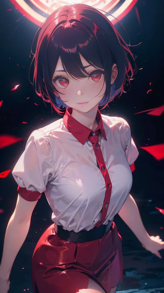 girl with short bob hair,Red eyes ,A shining heaven,Walking in heaven,細い脚