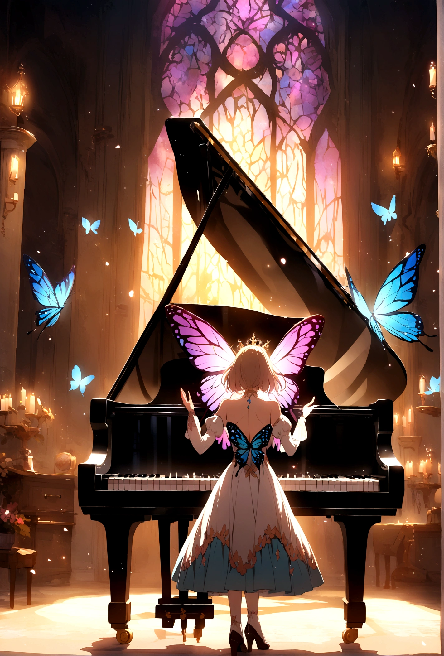 Enchanted butterfly and piano