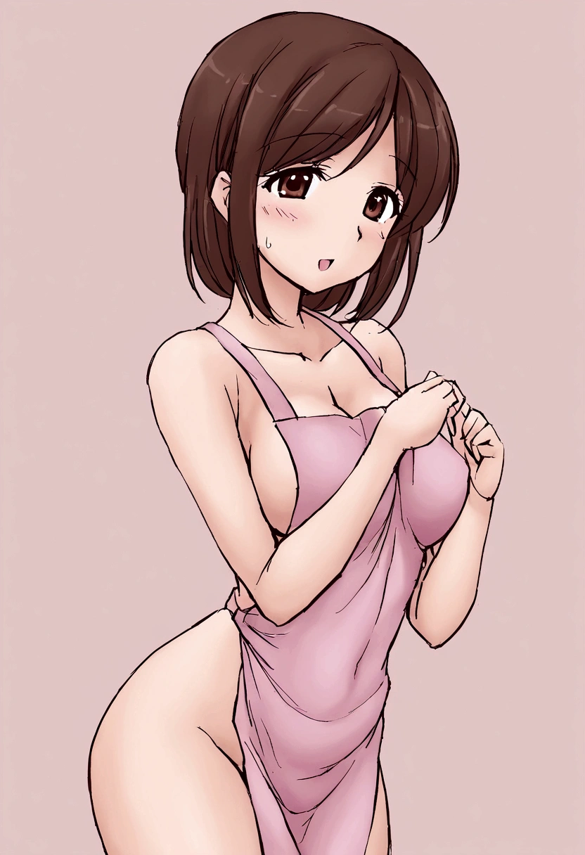 best quality, zemimama, 1girl, solo, apron, apron on naked body, cowboy shot,