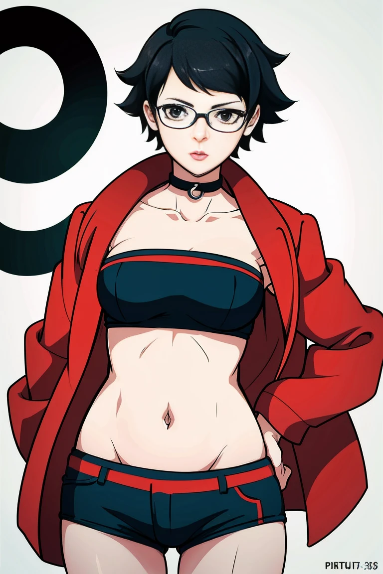 anime girl in a short dress and glasses with a red cape, persona 5 art style wlop, style artgerm, extremely detailed artgerm, ! dream artgerm, ig model | artgerm, female protagonist 👀 :8, realistic anime 3 d style, artgerm portrait, anime styled 3d, realistic anime artstyle ((( same  pose showing belly)))(((naked)))(((same costume different pose))))