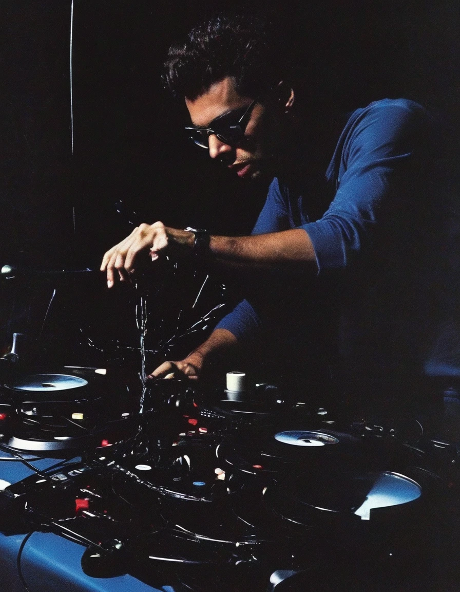 dj playing set in black water