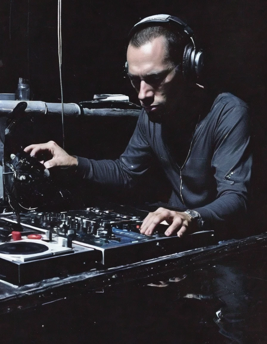 dj playing set in black water