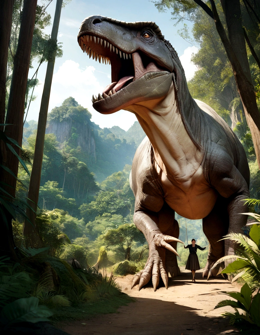 masterpiece,live-action,4K,Real,Landscape,Tyrannosaurus,jungle,bark,huge,Ancient,Reality,Open your mouth