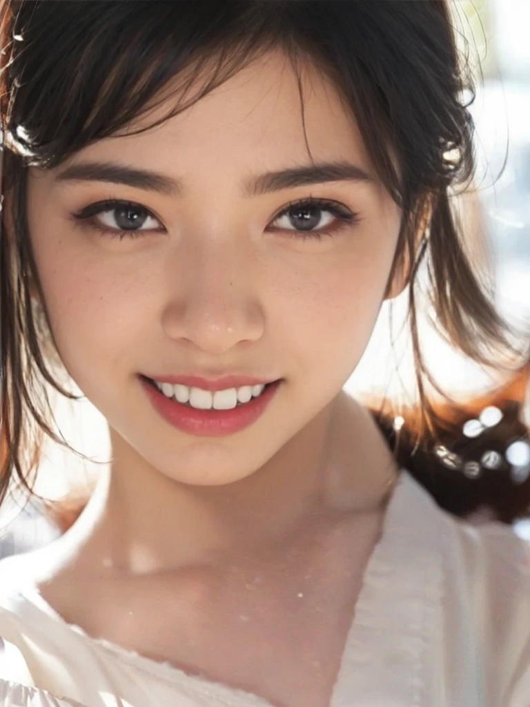 raw photo, 1girl, cute face, beautiful face, medium breast, collared blouse, White blouse, light smile, Upper body, detailed skin, pore, simple background, photorealistic, anatomically correct, masterpiece, best quality, UHD