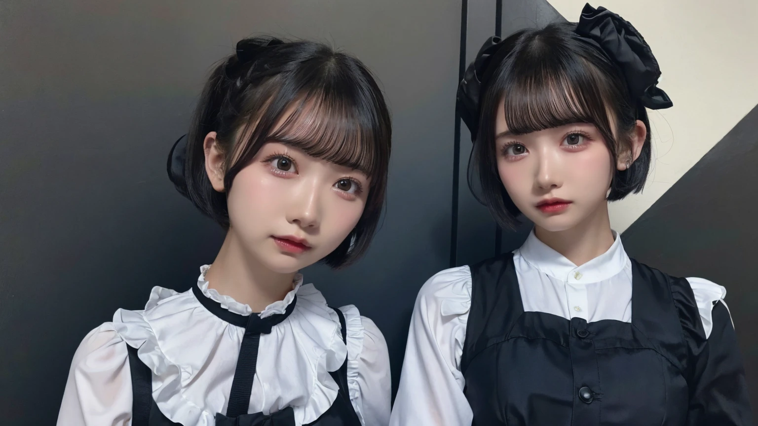 18-year-old、Ultra HD、Ultra-high resolution、Realistic、Sweaty skin、Bob Hair　Frilled shirt、Bob Hair、suit、ビジネスsuit、recruit-suit、Ruffled Gothic Dress