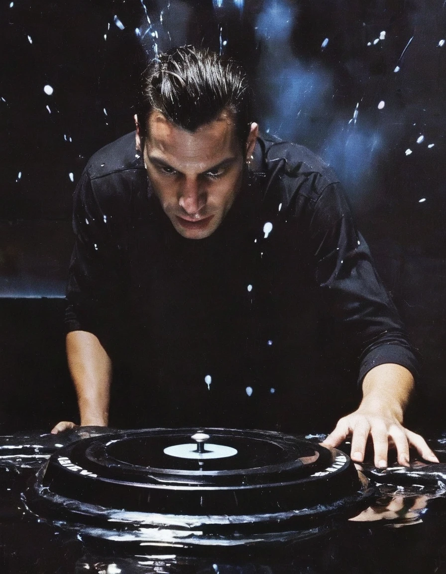 dj playing set in black water