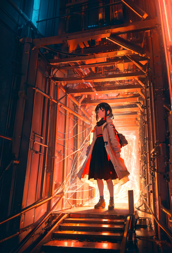 flat color , depth of field 
(Chiharu Shiota) colorful, dream-like, female-figures, immersive, installation, playful, Swiss, vibrant, video-art 
1girl As the protagonist stands atop the towering skyscraper, a colossal hologram of a girl fills the night sky in the futuristic metropolis. 
The city's neon glow and illuminated tunnels contrast with the lifelike holographic image, captivating the character with the boundless possibilities of this mesmerizing, AI-enhanced world
best quality, masterpiece,