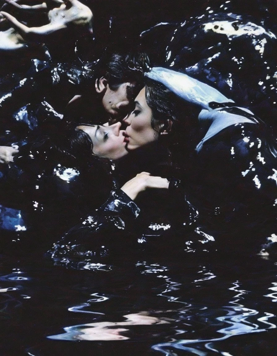 lover kissing in black water