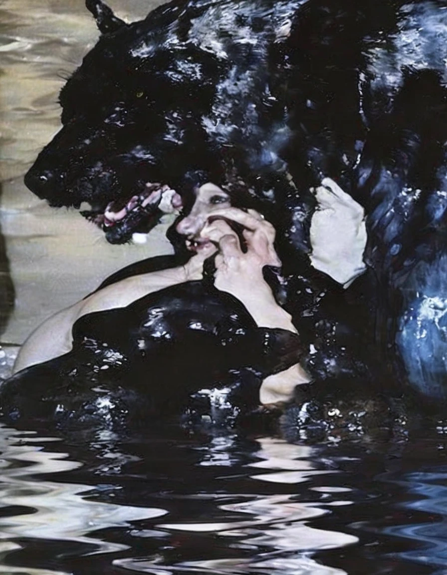 girls kissing in black water