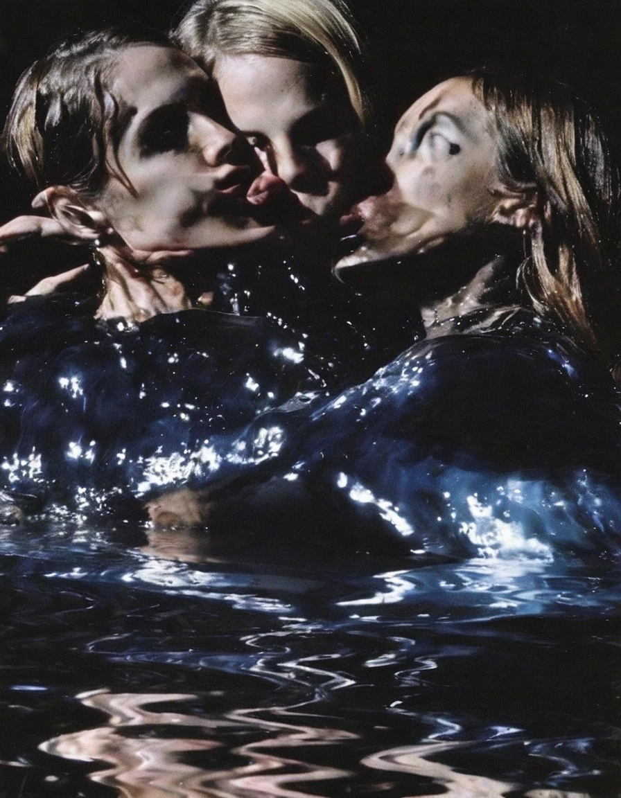 girls kissing in black water