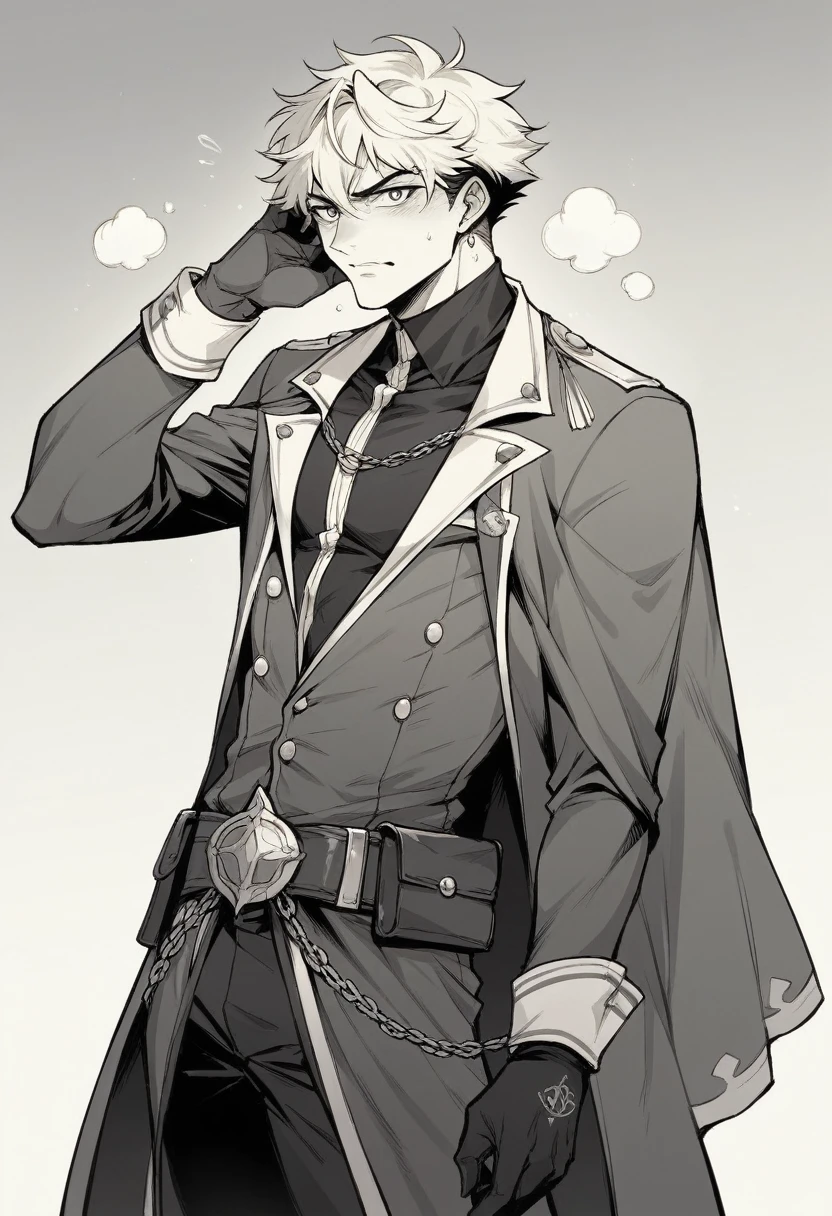 Personnage( manga) homme de 35 cheveux courts rouges ensemble vêtements costume noir avec chapeau de couleur noire