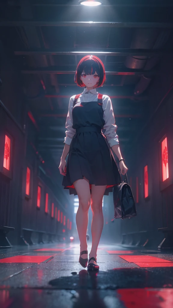 girl with short bob hair,Red eyes ,A shining heaven,Walking in heaven,A distant view