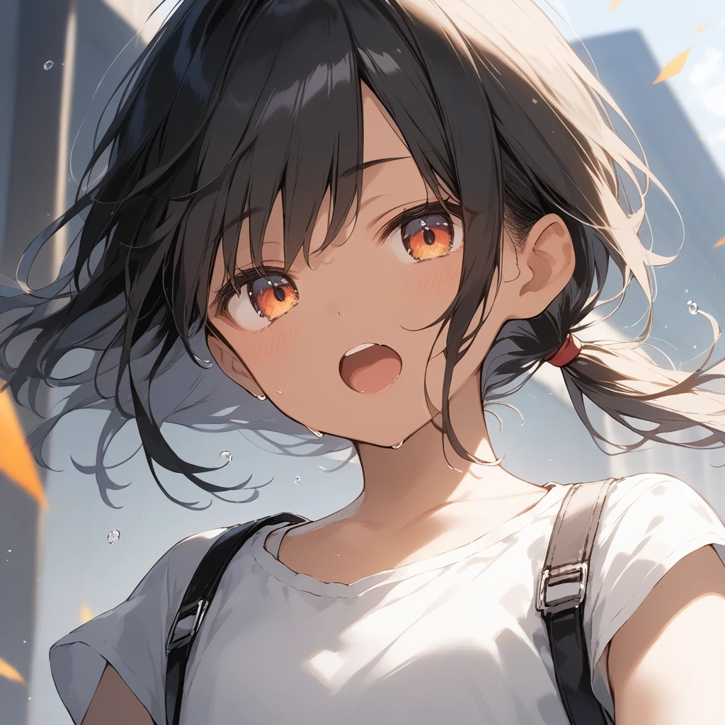 score_9, score_8_up, score_7_up, source_anime, best quality, masterpiece, official art, absurdres, highres, ultra-detailed,waifu2x,Collection: Slice of Life,break,1girl, tomboy, dark-skinned female, short hair, low ponytail, flat chest, beautiful detailed eyes, short shorts, sweat, open mouth, (yawn:0.3), sleepily, outdoors, wind, break,(clear line illustration:1.2),very high resolution, very aesthetic, super detailed skin, Best sexual lighting powered by famous artist, 8k,cute picture,beauty illustration,photoshop_(medium),,(Detailed Lighting),best anime 8k konachan wallpaper, pixiv contest winner, 