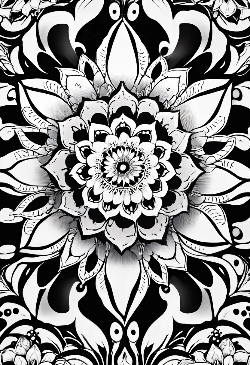 a white and black flower with a black background, white and black mandala, mandala art, lotus mandala, mandala ornament, super detailed white and black art, mandalas, rainbow gradient bloom, colorful intricate masterpiece, detailed art in white and black, intricate white and black masterpiece, mandalas, super detailed white and black art, psychedelic art style, ornate flower design, vibrant high contrast white and black, white and black vector art