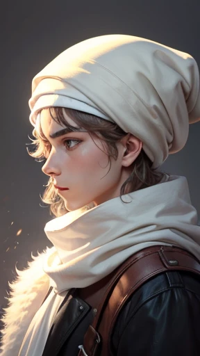 He wore a white beret wrapped loosely around his head like a turban, completely concealing his afro.。, Inflated like a normal hood, Hanging down like a hat.、