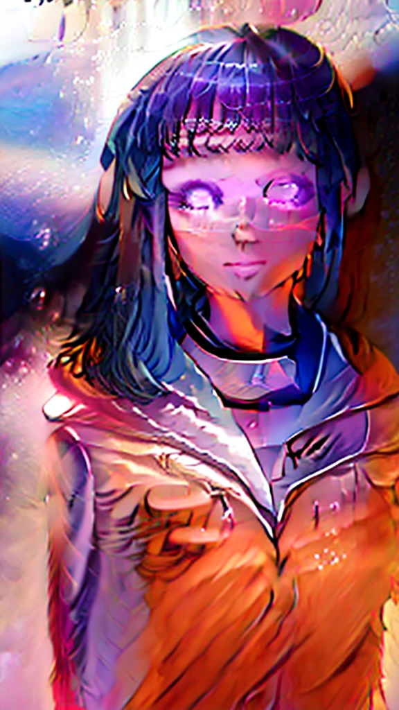 beautiful, masterpiece, best quality, extremely detailed face, perfect lighting, 1girl, hinata, hyuuga hinata, bangs, empty_eyes, black_hair, blunt_bangs, grey eyes, grey sleeves, headband_around_neck, highres, hime cut, hooded_cardigan, long sleeves, looking_at_viewer, petals, smile, solo, straight hair, upper body, hooded jacket, perfect body,  size 115.