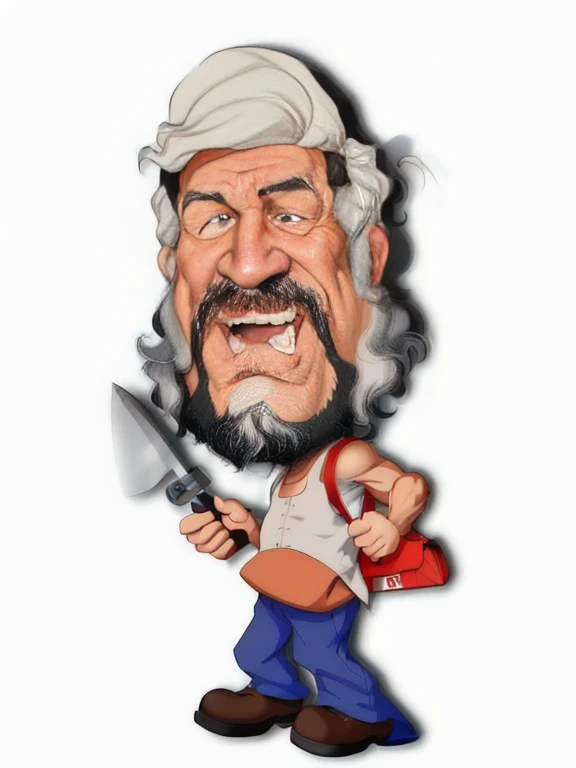cartoon man with a beard holding a knife and a red bag, caricature illustration, redneck, caricature, caricatural, caricature!!!, caricature style, bud spencer, digitally painted, cartoon image, cartoon digital art, hd illustration, cartoon artstyle, full color digital illustration, cartoon style illustration, cartoon digital painting, digital art cartoon, cartoon portrait, angry bob ross