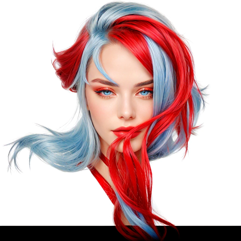 beautiful women with red sin and silver-blue hair