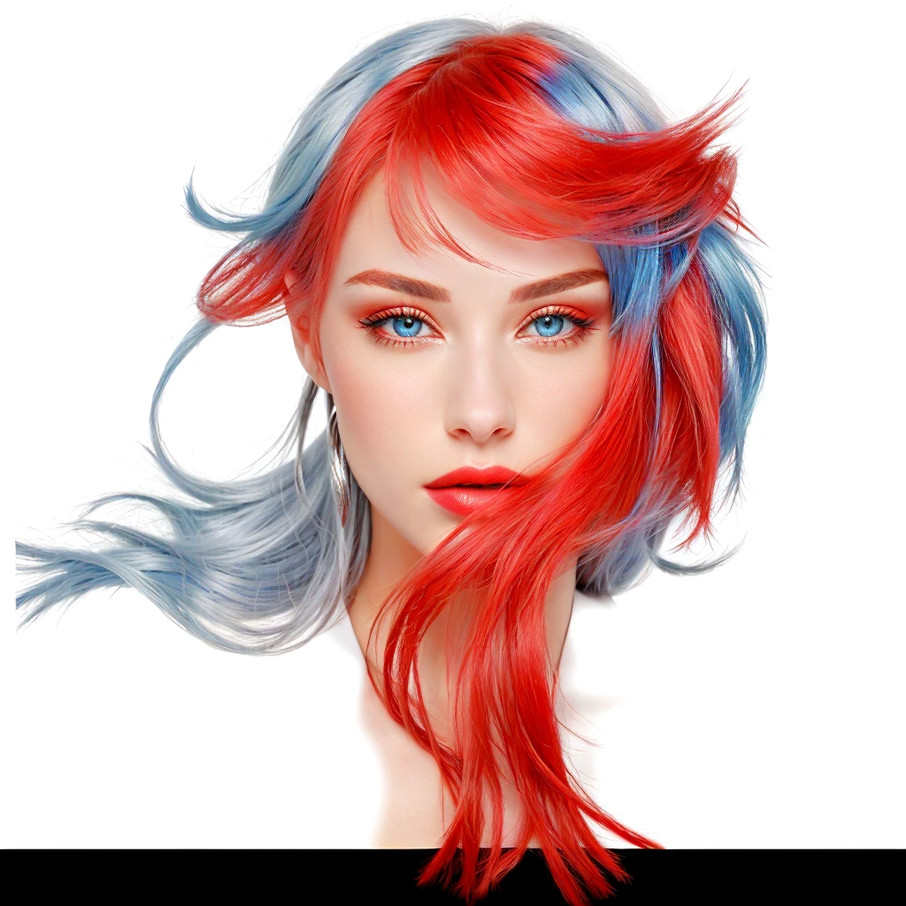 beautiful women with red sin and silver-blue hair