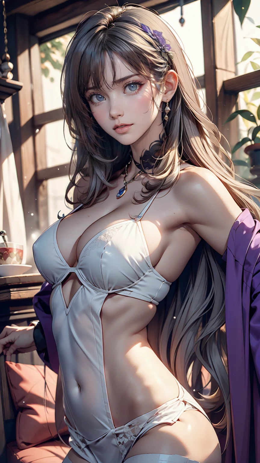 masterpiece, Highest quality, One girl, Elaina_(May_no_gossip), Silver Hair, Purple eyes, Long Hair, Have、Sexy proportions、Sexy