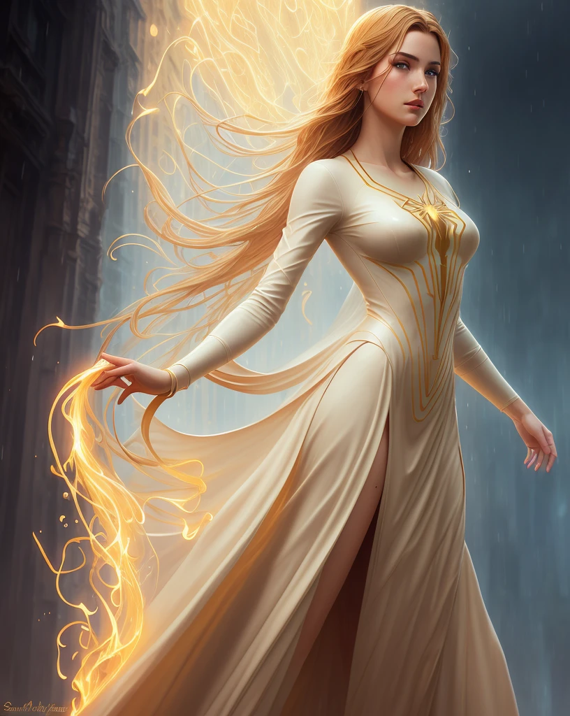 golden and white, spider man, drip outfit, heavy rain, magical, highly detailed, trending on artstation, unreal engine 4 k, cinematic wallpaper by stanley artgerm lau, wlop, rossdraws, james jean, andrei riabovitchev, marc simonetti, yoshitaka amano. background by james jean and gustav klimt, light by julie bell, 4 k, porcelain skin, style of zdislaw beksinski, detailed, 8k, dynamic lighting, white chromatic aberration, soaking wet