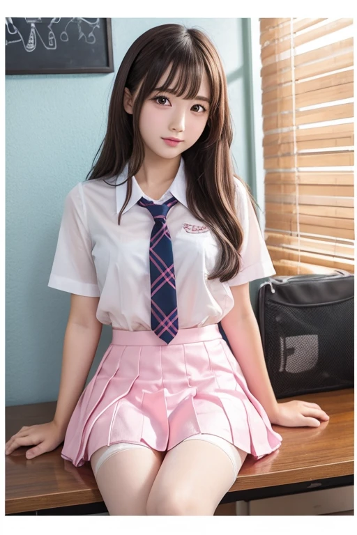 high school girl､Idol､Pink mini skirt､stockings､See-through､sit