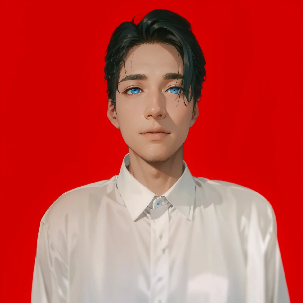 (absurderes, A high resolution, Ultra detailed, hdr), Masterpiece, Best quality, A boy, Solo, Handsome, Short hair, White hair, Fine blue eyes and delicate face, Casual clothes, Real Shadow, Raise the hand of peace sign, Joyful,