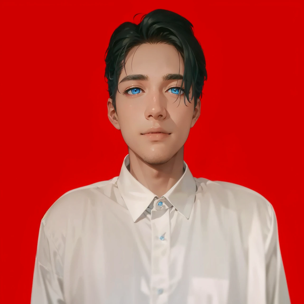 (absurderes, A high resolution, Ultra detailed, hdr), Masterpiece, Best quality, A boy, Solo, Handsome, Short hair, White hair, Fine blue eyes and delicate face, Casual clothes, Real Shadow, Raise the hand of peace sign, Joyful,