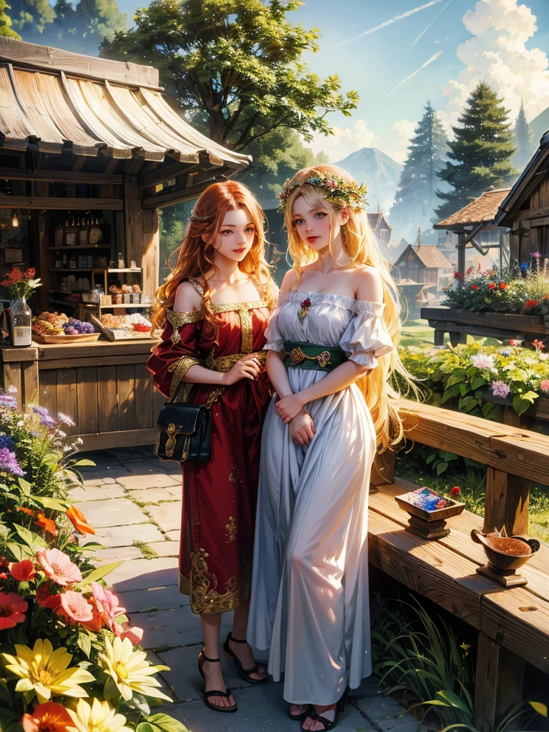 (absurdres, highres, ultra detailed, HDR), masterpiece, best quality, legend of mana market in domina, market, detailed market