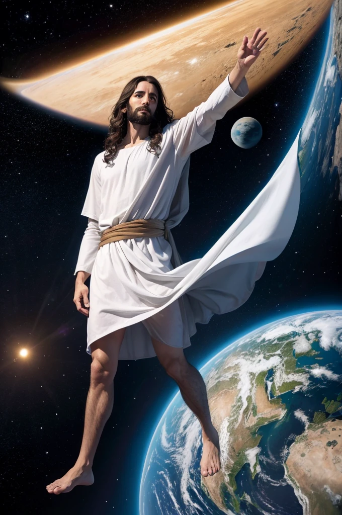 Jesus in front of planet earth