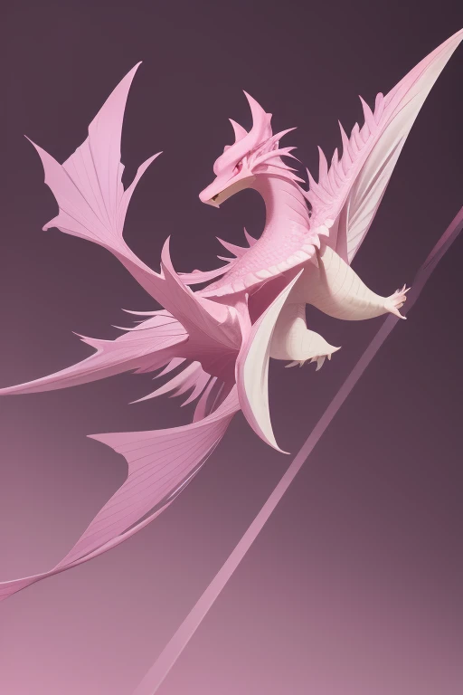 a large pink flying axolotl dragon looking directly at the viewer pale purple background