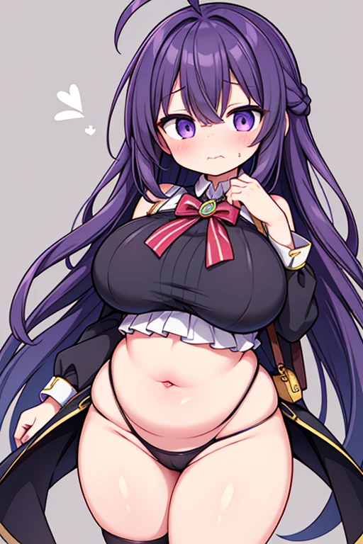 (masterpiece), (highest quality), ((Super detailed))、(super delicate)、Cute naughty Artificer mother、Pastel colors hair、(overwhelmingly huge breasts:1.2, Thighs:1.2, thick legs:1.2, curvy:1.2, towering stature:1.6, massive fat thick unnatural belly, Plump)、Gorgeous、purple eyes, (hair over one eyes:1.3, ahoge, messy hair:1.2, tired hair:1.2, flipped hair, very long hair, bags under eyes:1.3), black hair, (purple hair:1.1), (blush:1.2, emberrased:1.2, quiet personality:1.2, scared:1.2, looking away, wavy mouth, shy), naked, hand over face