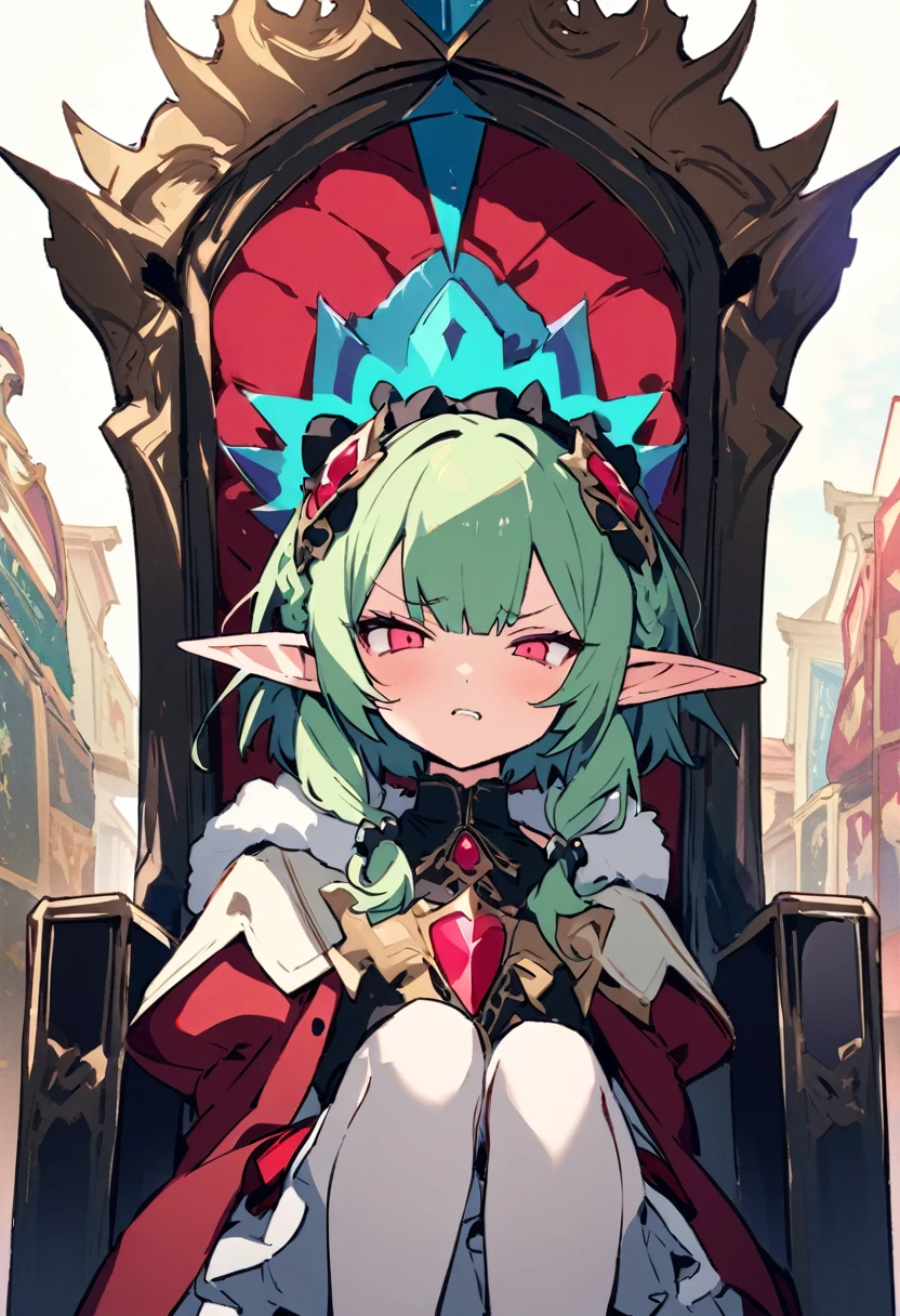 masterpiece, Highest quality, Illustration of the novel, High resolution, 18+ Adult content, Sensual, Intimate, Emotional, Passionate, romantic, sweet, Adorable, Innocent, Pure, charmな, charmな, charm, mysterious, charmな, charmな, Immersive, charmな, dream-like, Surreal, Imaginative, Whimsical, Artistic, Avant-garde, timeless, elegant, Sophisticated, chic, Sophisticated, Personality, original, charmな,((Loli Elf:1.3)),((A look of disgust:1.3))、Upper Body,((Throne of Power,Throne of Power:1.3))
