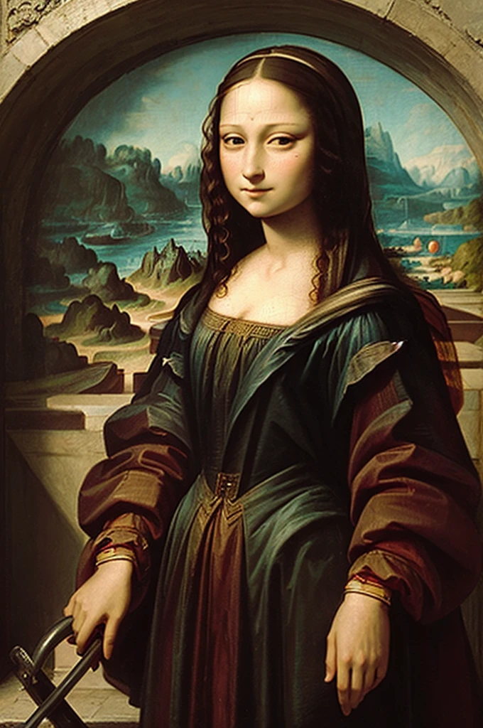 Mona Lisa walking on the beautiful sidewalks of Paris 