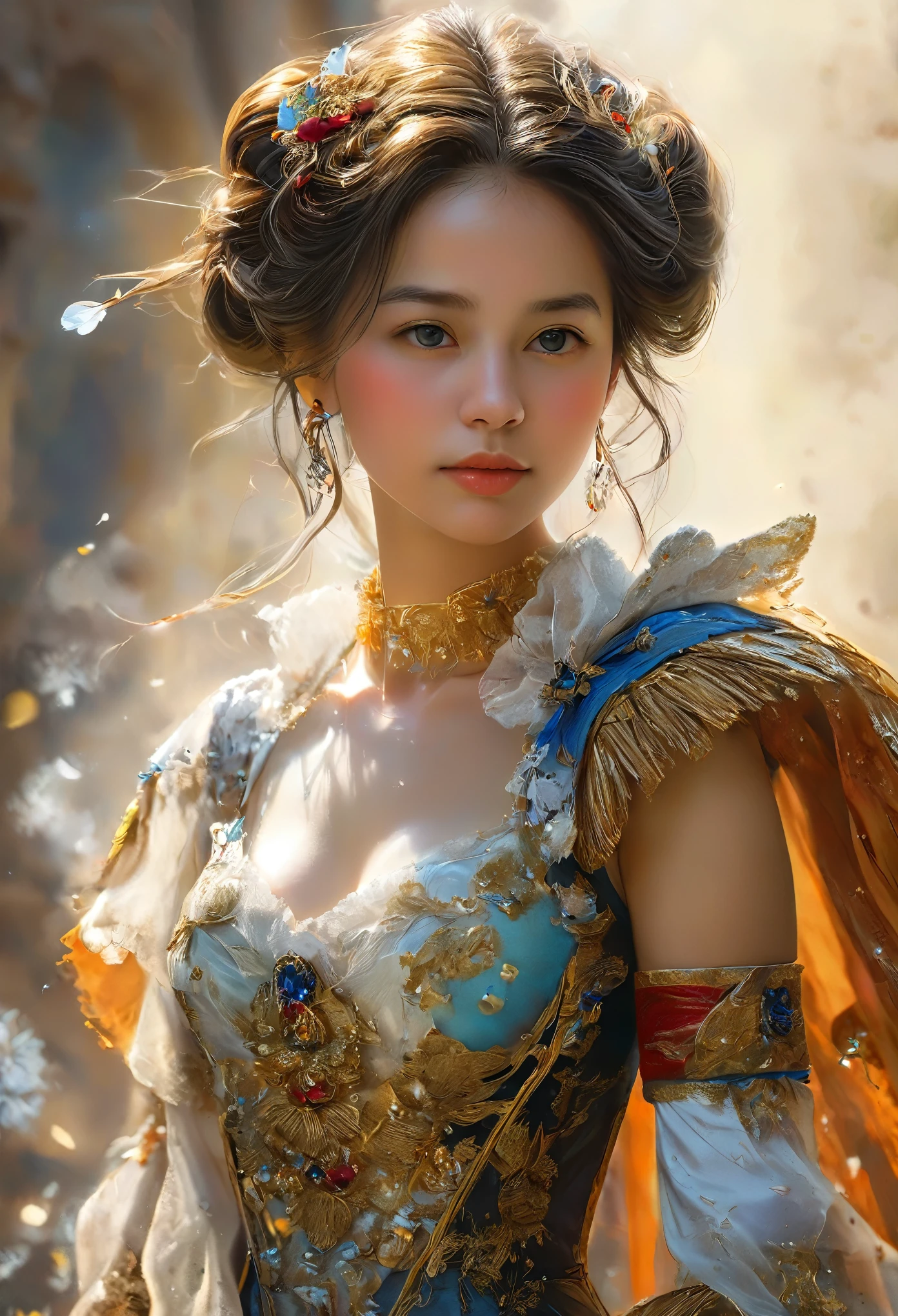 An absurd solution, High resolution, (masterpiece: 1.4), Super detailed, Young woman's messy short black hair, Welders dressing up, High-tech workbench in factory, Tech Sense Screen