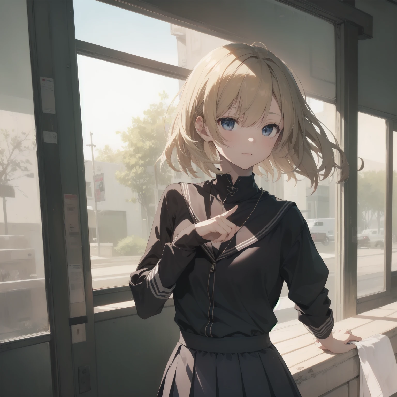 ultra-absurdres-Top quality by artist God, ultra-detailed, high resolution, anime moe artstyle, best anime 8k konachan wallpaper, pixiv contest winner, pool:2810, perfect anatomy,break, 1girl, (Please draw a girl walking sleepily to school alone. )break,(Solo,little female, 13-year-old:1.3),Full limbs, complete fingers,a junior high school student, (very short hair), short cut, flat chest, , small butt, small black eyes, beautiful detailed eyes, well-proportioned iris and pupils, expressive eyes, highres detailed hair, soft expression, salor school_uniform, sailor collar, serahuku, bow, pleated skirt,(Detailed Lighting), (Detailed background), in the School commute route. break,super detailed skin, Best cinematic lighting powered by famous artist, 8k,beauty illustration,photoshop_(medium),very aesthetic,break,((artist:sincos )), artist:clamp ,artist:carnelian ,artist:kantoku ,