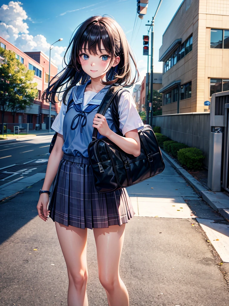 Highest quality,Highest Resolution,I enter the gates of the elementary school with my school bag on.,