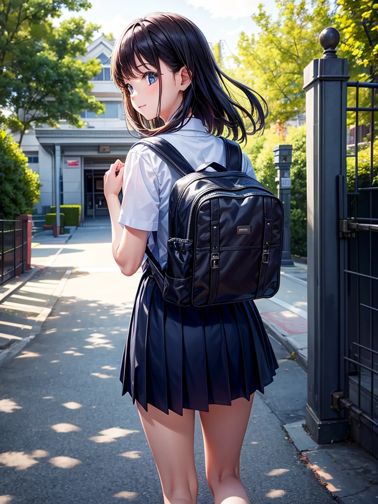 Highest quality,Highest Resolution,I enter the gates of the elementary school with my school bag on.,